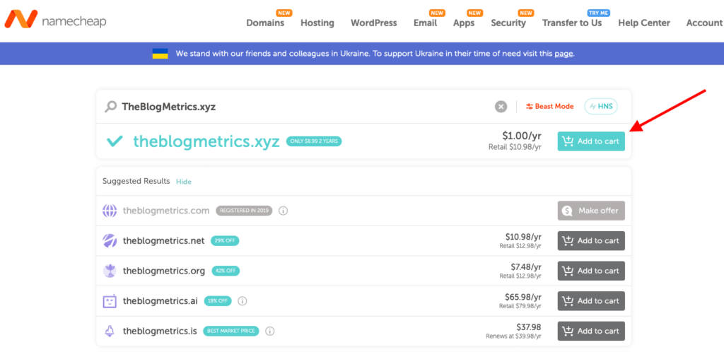 NameCheap cart