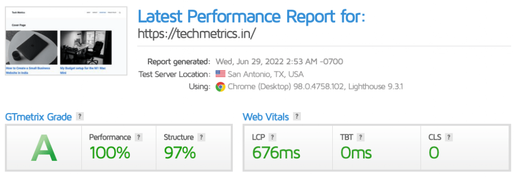 GTmetrix speed test Blocksy