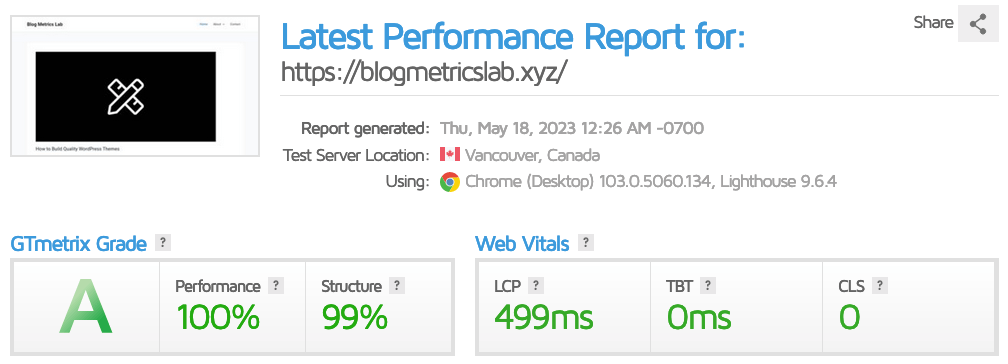 Astra GTMetrix speed test