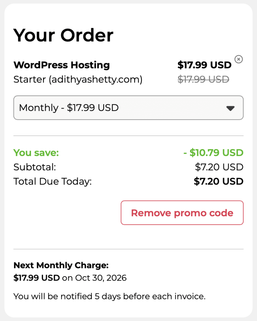 Promo code successfully applied