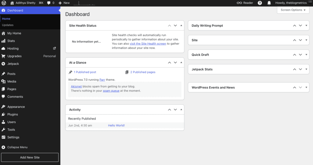 WordPress.com dashboard
