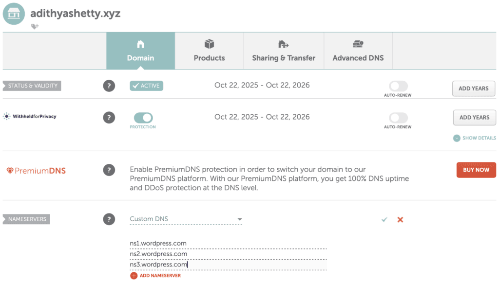 Updating name servers on the domain registrar (NameCheap)
