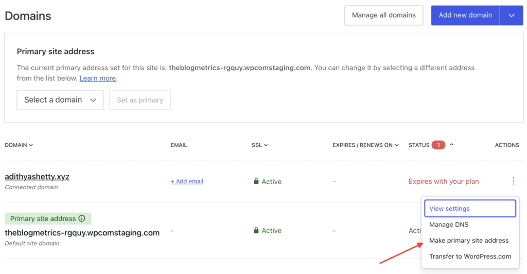 Changing the primary site address