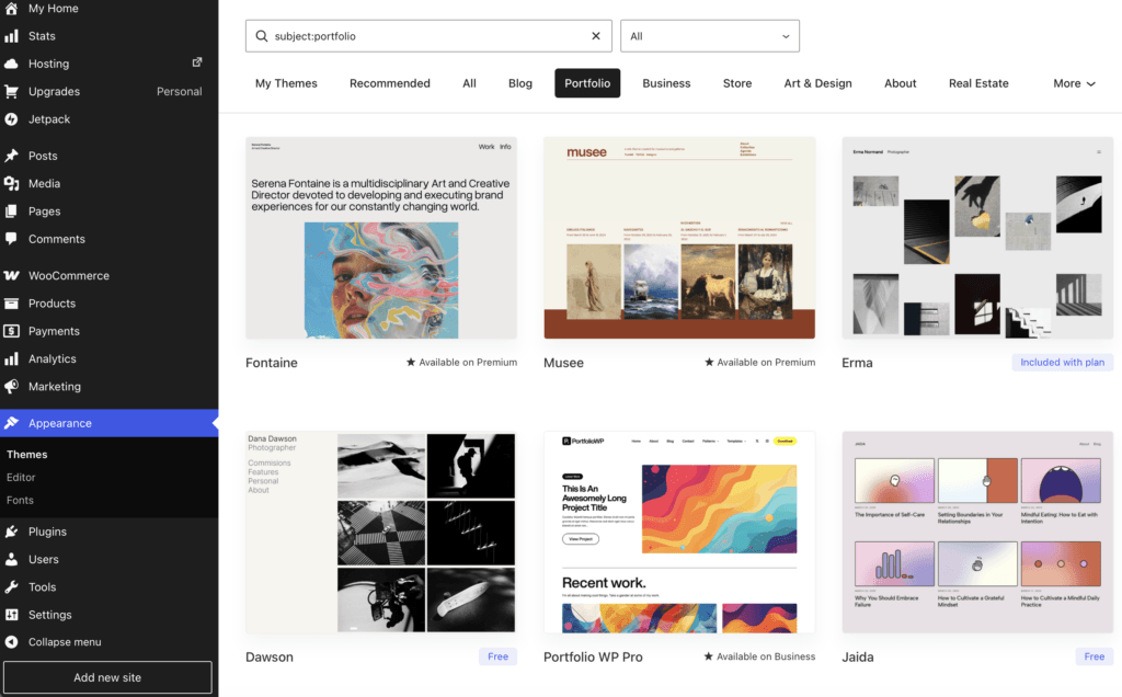 Searching for a suitable theme on WordPress