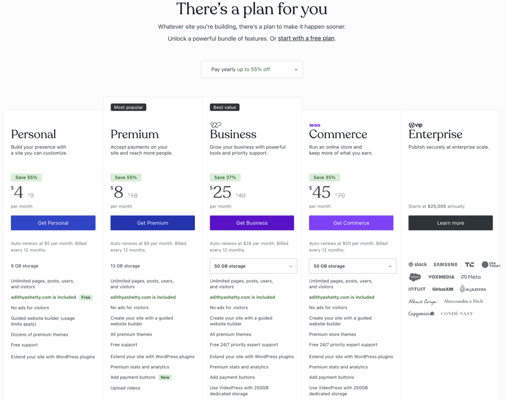 WordPress.com Pricing