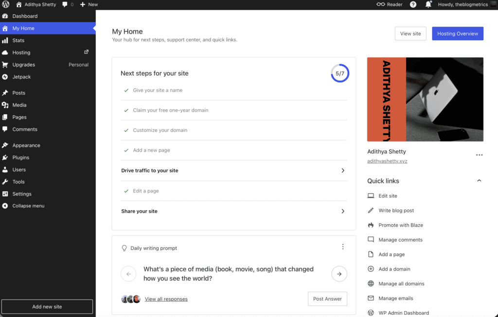 WordPress.com My Home dashboard