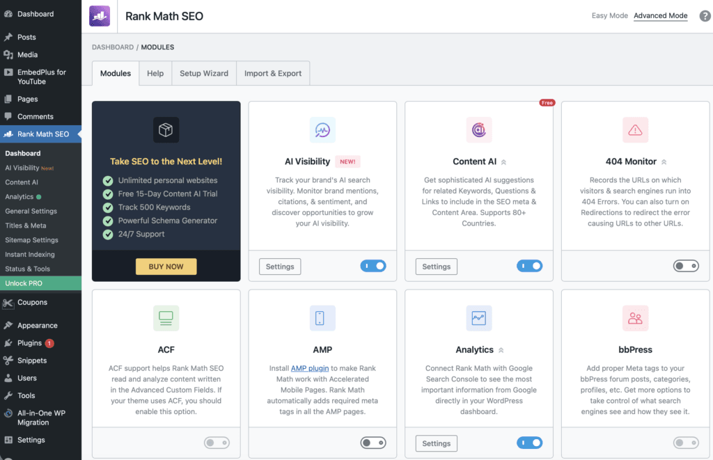 Rank Math SEO Modules