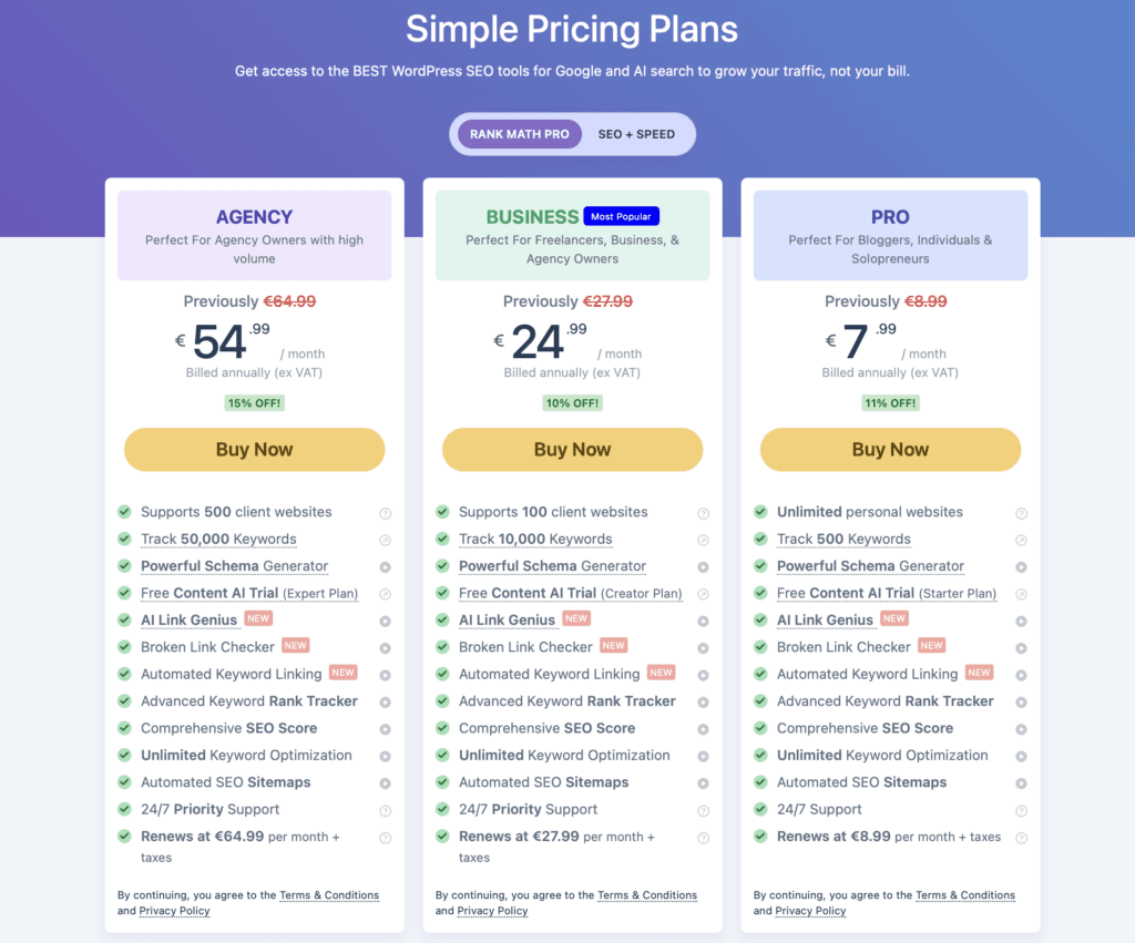 Rank Math Pricing