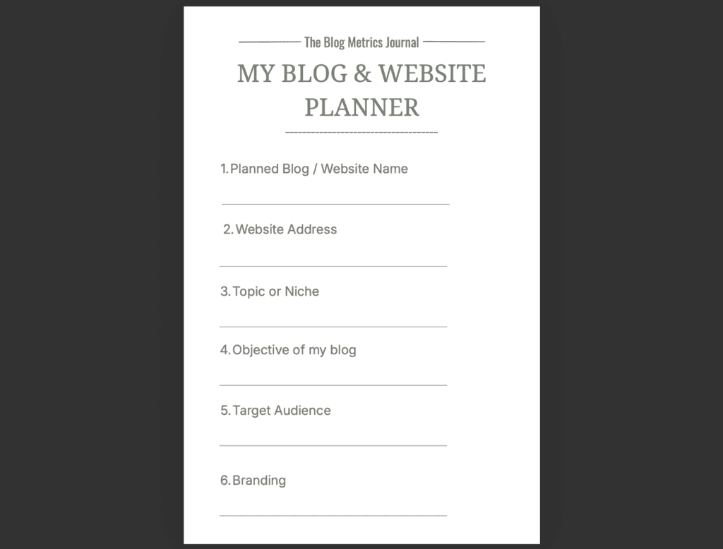 The Blog Metrics Journal page 1